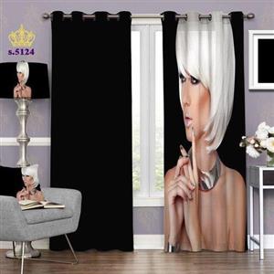 پرده اتاق خواب دخترانه دو قواره پانچ طرح چهره دختر فشن کد S5124