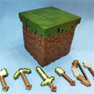 جعبه با طرح زمین (ground) بازی ماین کرافت Minecraft همراه با ابزار 