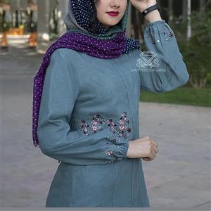 مانتو  سبز دانژه گلدوزی شده دکمه دار با 