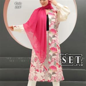 مانتو مجلسی ژاکارد رنگ سرخابی مدل باران برند SET