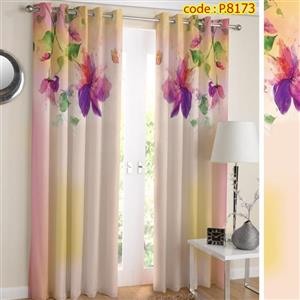 پرده پذیرایی دو قواره پانچ گل طرح آبرنگ کد P8173