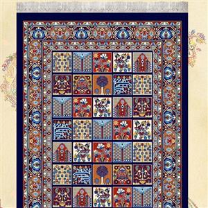 گلیم فرش ماشینی کاشان طرح خشتی سرمه ای3متری(1×3)