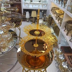 شیرینی خوری دوطبقه کف آینه طلایی گل رز 