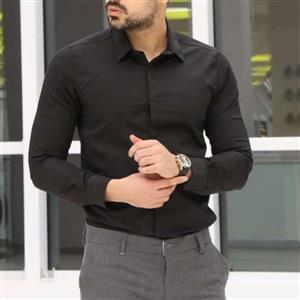 پیراهن مشکی آستین بلند دکمه مخفی