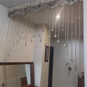 پرده کریستالی شامپاین آویز برگی