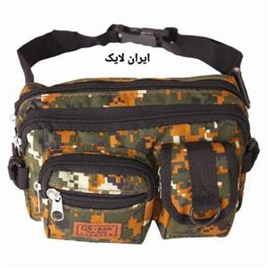 کیف کمری برزنتی چریکی و چرمی ساده کوهنوردی شکار طبیعت گردی سایز 25×15 دارای 4زیپ