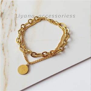 دستبند تمام استیل رنگ ثابت دو ردیفه با سکه دو روی الیزابت