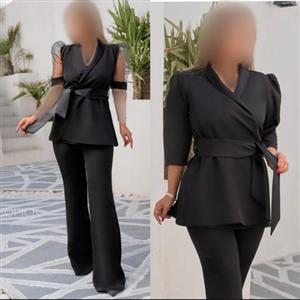 شومیز تونیک شلوار ست مجلسی جدید مشکی کرپ سایزبزرگ 36 تا 46 جورجیا ناتالیا