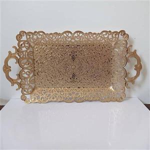 سینی چای خوری طلایی رنگ کار ترک نانو شده محکم مقاوم