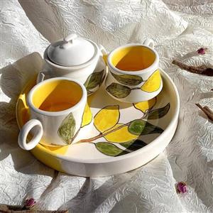 ست چای خوری دونفره طرح لیمو سرامیکی دست ساز نقاشی زیر لعابی
