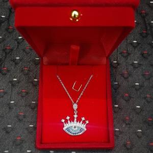 گردنبند نقره چشم نظر طرح چشم با مژه های بلند به همراه زنجیر دیپلمات 40 سانتی عیار 925 و آبکاری طلاسفید 