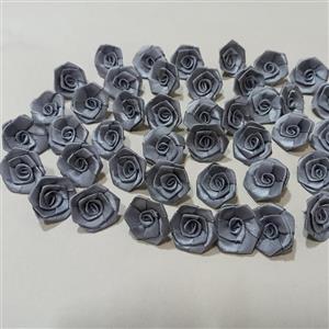 گل روبانی بسته 10 تایی نقره ای تزیینی  گل رز  گل نقره ای بسته 10 تایی  خرجکار 