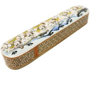 قلمدان کشویی 3 گل بزرگ خاتم کاری(طرح شکار) 
