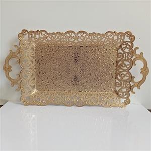سینی چایخوری طلایی رنگ طرحدار نانو شده با کیفیت عالی