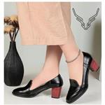 کفش پاشنه دار چوبی چرم طبیعی زنانه اطلس چرم رنگ مشکی کد 516
