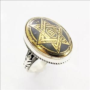 انگشتر نقره حدید ستاره سلیمان طلاکوبی 