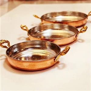 ماهی تابه مسی دسته برنجی سایز 1،قطر 17 ارتفاع 3،5