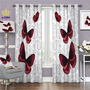 پرده پذیرایی دو قواره پانچ اسلیمی طرح پروانه زمینه بته جقه کد S1086