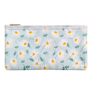 جامدادی و کیف لوازم آرایش چرم مصنوهی طرح گل بابونه سفید