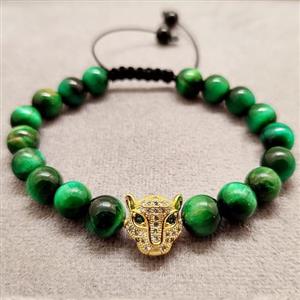دستبند زنانه سنگ چشم ببر سبز و مدال ببر سواروسکی 