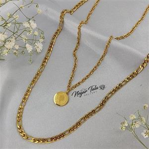 گردنبند دولاین کارتیر الیزابت استیل رنگ ثابت طلایی نگارطلا