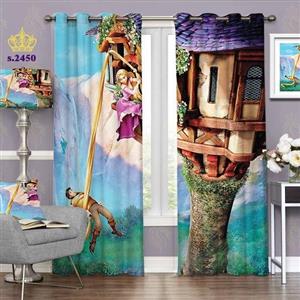 پرده اتاق خواب کودک دو قواره پانچ طرح کارتونی دختر گیسو کمند کد S2450