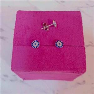 گوشواره نقره زنانه طرح چشم نظر ،عیار 925و آبکاری طلا سفید 