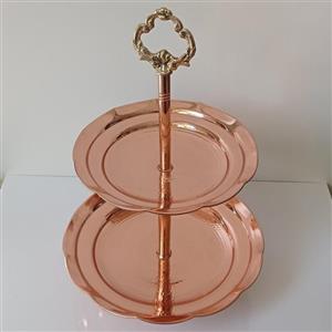 شیرینی خوری مسی دو طبقه نانو شده  طرح رویال با کیفیت عالی  سایز 1 و 3 