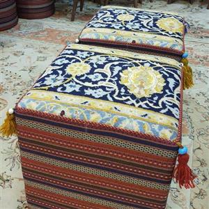 جفت پاف فرش دستباف گل ابریشم کاشان زمینه سورمه ای 40*40 cm ارتفاع 45