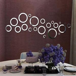 آینه دکوری طرح دایره، رنگ نقره ای ابعاد بزرگترین دایره 20 سانت