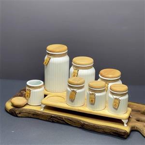 سرویس پاسماوری 7 پارچه گلس کالر سینی و درب چوب راش
