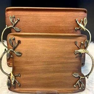 سینی های پذیرایی چوبی دسته برنجی قابل شستشو بدون نفوذ ذره ای آب