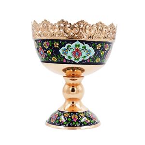 آجیل خوری مس و پرداز بزرگ میوه خوری 33 سانتی نقاشی و کاسه پایه دار صنایع دستی