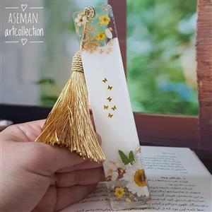 بوکمارک رزینی با گلهای خشک طبیعی ، بسیار شیک ،زیبا و کاربردی