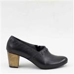 کفش پاشنه دار چوبی چرم طبیعی زنانه اطلس چرم رنگ مشکی کد 302