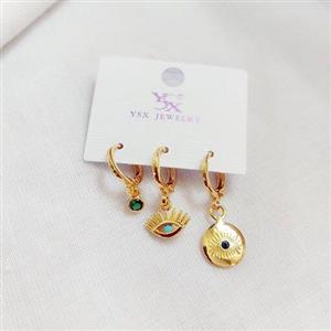 گوشواره 3تکه رنگ ثابت برند YSX مدل چشم نظر