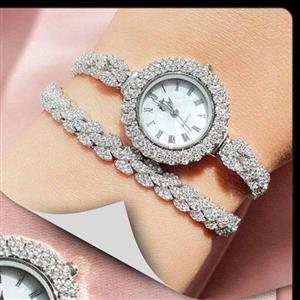 ست ساعت و دستبند جواهری نقره 925 ابکاری طلا دارای 