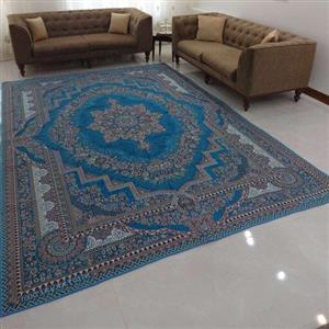 روفرشی 6 متری- مخمل زرکدار- وکیل بافت(زرین) یزد- طرح نیلوفر- کد 001- رنگ آبی فیروزه‌ای- زیر انداز- زیرانداز- زیرسفره‌‌ای