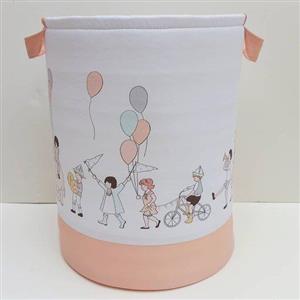 باکس پارچه‌ای یا باکس نظم‌دهنده استوانه‌ای کتان نخ ترک ارتفاع 50 سانت قطر 35 سانت، نمایه
