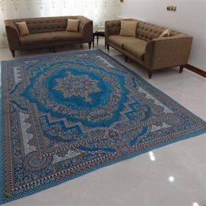 روفرشی 9 متری- مخمل زرکدار- وکیل بافت(زرین) یزد- طرح نیلوفر- کد 001- رنگ آبی‌فیروزه‌ای- زیر انداز- زیرانداز- زیرسفره‌‌ای