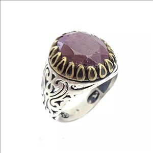 انگشتر نقره یاقوت سرخ هندی تاج برنجی 