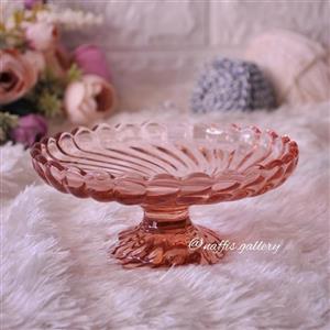 شیرینی خوری بلور صورتی طرح آنتیک مدل پیچ 