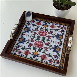 سینی چوبی مربع رزینی دسته سرامیکی طرح 108