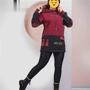 هودی زنانه چهارخانه ترکیبی  دورس  سه نخ  تو کرکی