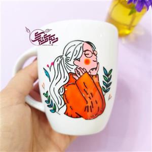 لیوان ویترای دختر نارنجی، ماگ چینی، نقاشی شده بصورت نقش برجسته و براق، مناسب برای چایی و شربت، 