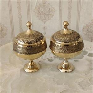 قندان برنزی هندی مدل پایه دار سایز بزرگ کد 1561 ( مجموعه 2 عددی )