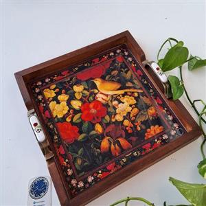 سینی چوبی رزینی دکوپاژ دسته سرامیکی طرح 180