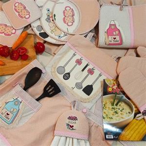 سرویس آشپزخانه ده تکه کرمی مدل کفگیر و ملاقه دستدوز های آرزو