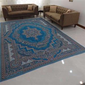 روفرشی 12 متری- مخمل زرکدار- وکیل بافت(زرین) یزد- طرح نیلوفر- کد 001- رنگ آبی‌فیروزه‌ای