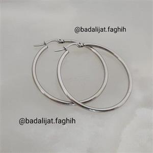 گوشواره حلقه ای استیل نقره ای رنگ کاملا رنگ ثابت و طرح طلا